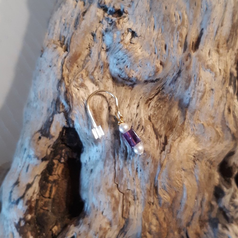 Gold Belly Ring with Pearl Amethyst Dangle